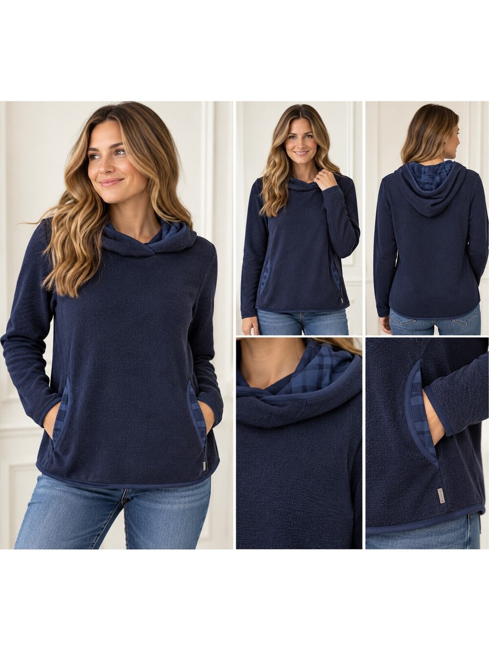Eddie Bauer Women’s Navy Textured Knit Pullover Hoodie – Size Large